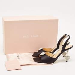 Mach & Mach Black Satin Crystal Heart Slingback Sandals Size 37.5