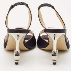 Mach & Mach Black Satin Crystal Heart Slingback Sandals Size 37.5