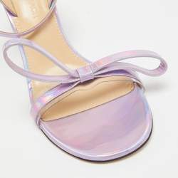 Pre Owned Mach & Mach Purple Iridescent Leather French Bow Sandals Size 38.5