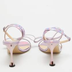 Pre Owned Mach & Mach Purple Iridescent Leather French Bow Sandals Size 38.5