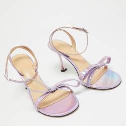 Pre Owned Mach & Mach Purple Iridescent Leather French Bow Sandals Size 38.5