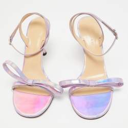Pre Owned Mach & Mach Purple Iridescent Leather French Bow Sandals Size 38.5