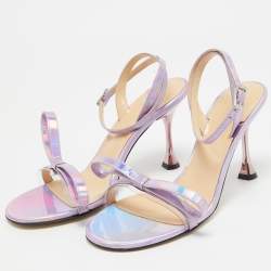 Pre Owned Mach & Mach Purple Iridescent Leather French Bow Sandals Size 38.5