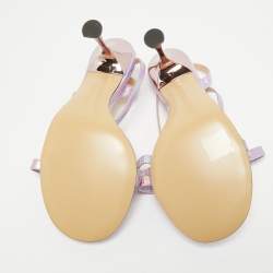 Pre Owned Mach & Mach Purple Iridescent Leather French Bow Sandals Size 38.5