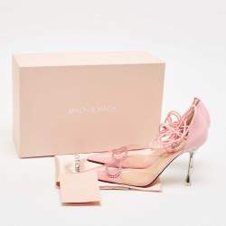 Mach & Mach Pink Leather and PVC Crystal Embellished Bow Ankle Wrap Sandals Size 40