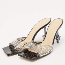 Mach & Mach Black PVC Crystal Embellished Star Slide Sandals Size 38