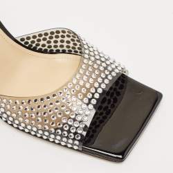 Mach & Mach Black PVC Crystal Embellished Star Slide Sandals Size 38