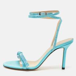Mach & Mach Blue Satin and PVC French Bow Sandals Size 38