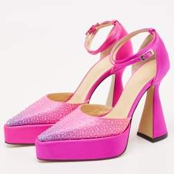 Mach & Mach Pink Satin Galaxy Crystalized Platform Pumps Size 36