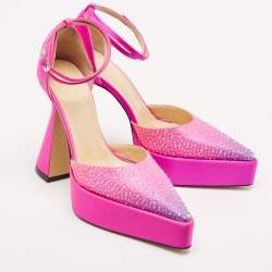 Mach & Mach Pink Satin Galaxy Crystalized Platform Pumps Size 36