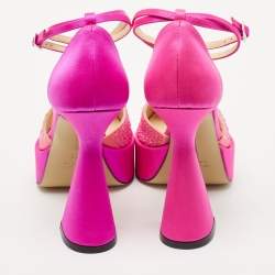 Mach & Mach Pink Satin Galaxy Crystalized Platform Pumps Size 36