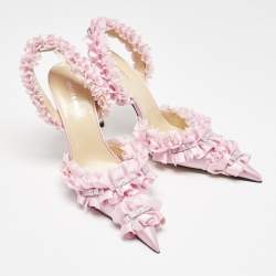مملوكة مسبقًا Mach & Mach Pink Satin Beauty Of Antoinette Slingback Sandals Size 38