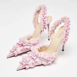 مملوكة مسبقًا Mach & Mach Pink Satin Beauty Of Antoinette Slingback Sandals Size 38