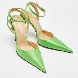 Mach & Mach Green Satin Wonder Tulip Pointed Toe Ankle Strap Sandals Size 37