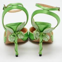 Mach & Mach Green Satin Wonder Tulip Pointed Toe Ankle Strap Sandals Size 37