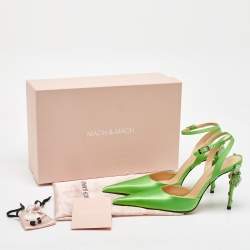 Mach & Mach Green Satin Wonder Tulip Pointed Toe Ankle Strap Sandals Size 37