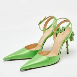Mach & Mach Green Satin Wonder Tulip Pointed Toe Ankle Strap Sandals Size 39