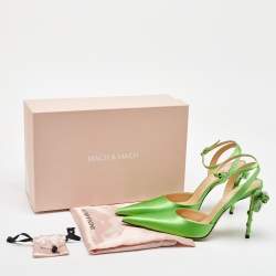 Mach & Mach Green Satin Wonder Tulip Pointed Toe Ankle Strap Sandals Size 39