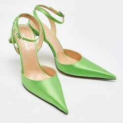 Mach & Mach Green Satin Wonder Tulip Pointed Toe Ankle Strap Sandals Size 39