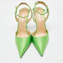 Mach & Mach Green Satin Wonder Tulip Pointed Toe Ankle Strap Sandals Size 39