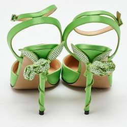 Mach & Mach Green Satin Wonder Tulip Pointed Toe Ankle Strap Sandals Size 39