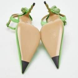 Mach & Mach Green Satin Wonder Tulip Pointed Toe Ankle Strap Sandals Size 39