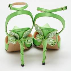 Mach & Mach Green Satin Wonder Tulip Pointed Toe Ankle Strap Sandals Size 39