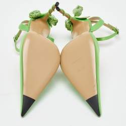 Mach & Mach Green Satin Wonder Tulip Pointed Toe Ankle Strap Sandals Size 39