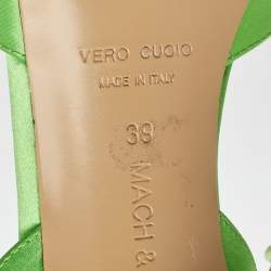 Mach & Mach Green Satin Wonder Tulip Pointed Toe Ankle Strap Sandals Size 39