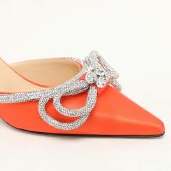 Mach & Mach Orange Satin Crystal Embellished Double Bow Mules Size 37