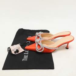 Mach & Mach Orange Satin Crystal Embellished Double Bow Mules Size 37