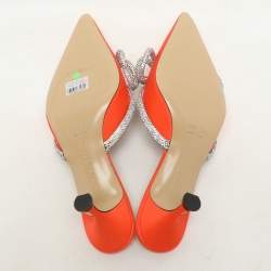 Mach & Mach Orange Satin Crystal Embellished Double Bow Mules Size 37