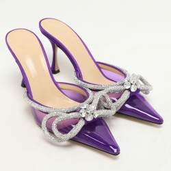 Mach & Mach Purple Satin Crystal Embellished Double Bow Mules Size 37,5