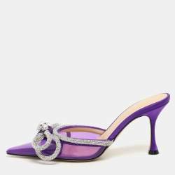 Mach & Mach Purple Satin Crystal Embellished Double Bow Mules Size 37,5