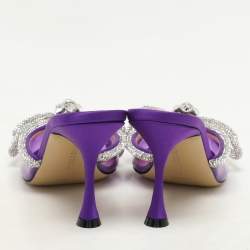 Mach & Mach Purple Satin Crystal Embellished Double Bow Mules Size 37,5