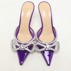 Mach & Mach Purple Satin Crystal Embellished Double Bow Mules Size 37,5