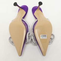 Mach & Mach Purple Satin Crystal Embellished Double Bow Mules Size 37,5