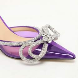 Mach & Mach Purple Satin Crystal Embellished Double Bow Mules Size 37,5
