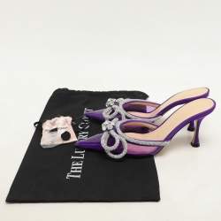 Mach & Mach Purple Satin Crystal Embellished Double Bow Mules Size 37,5