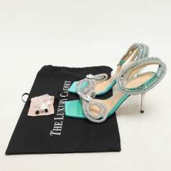 Mach & Mach Multicolor Iridescent Leather and PVC Crystal Embellished Bow Ankle Wrap Sandals Size 37 