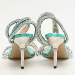 Mach & Mach Multicolor Iridescent Leather and PVC Crystal Embellished Bow Ankle Wrap Sandals Size 37 