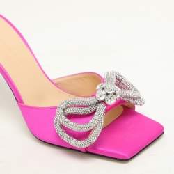 Mach & Mach Pink Satin Crystal Embellished Double Bow Slide Sandals Size 37