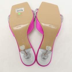 Mach & Mach Pink Satin Crystal Embellished Double Bow Slide Sandals Size 37