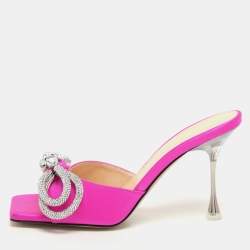 Mach & Mach Pink Satin Crystal Embellished Double Bow Slide Sandals Size 37