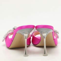 Mach & Mach Pink Satin Crystal Embellished Double Bow Slide Sandals Size 37