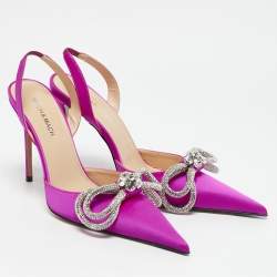 Mach & Mach Fuchsia Pink Satin Embellished Double Bow Slingback Pumps Size 37.5