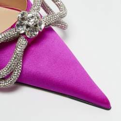 Mach & Mach Fuchsia Pink Satin Embellished Double Bow Slingback Pumps Size 37.5