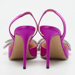 Mach & Mach Fuchsia Pink Satin Embellished Double Bow Slingback Pumps Size 37.5