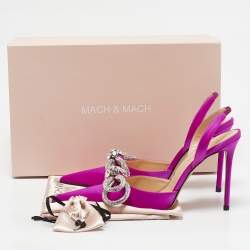 Mach & Mach Fuchsia Pink Satin Embellished Double Bow Slingback Pumps Size 37.5