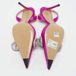 مملوكة مسبقًا Mach & Mach Fuchsia Pink Satin Embellished Double Bow Slingback Pumps Size 37.5